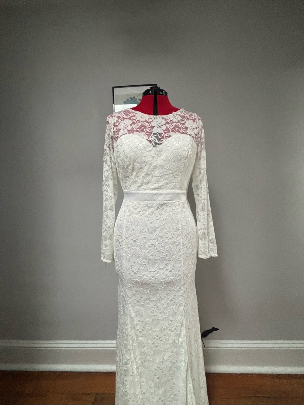 Classic Ivory Lace Long-Sleeve Sheath Dress